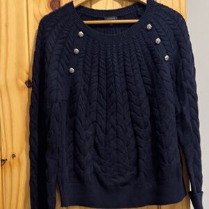 Talbots Navy Cable Knit Sweater with Button Accents